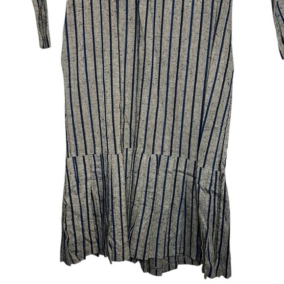 Numero Uno Size M Long Sleeve Belted Shirt Dress Gray Tweed Blue Stripe Academia - Picture 4 of 7
